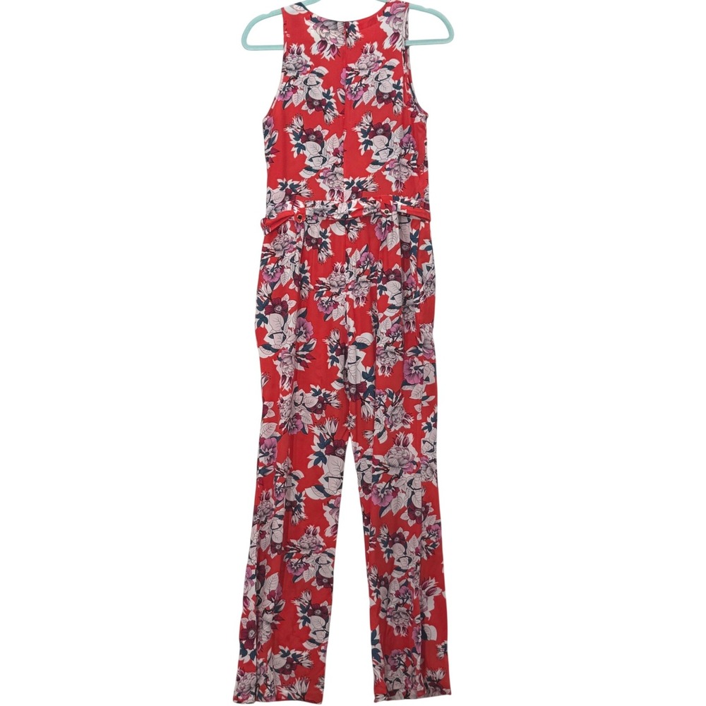 Anthropologie Yumi Kim 100% Silk Floral Jumpsuit SM Red Sleeveless Romantic - Picture 2 of 12
